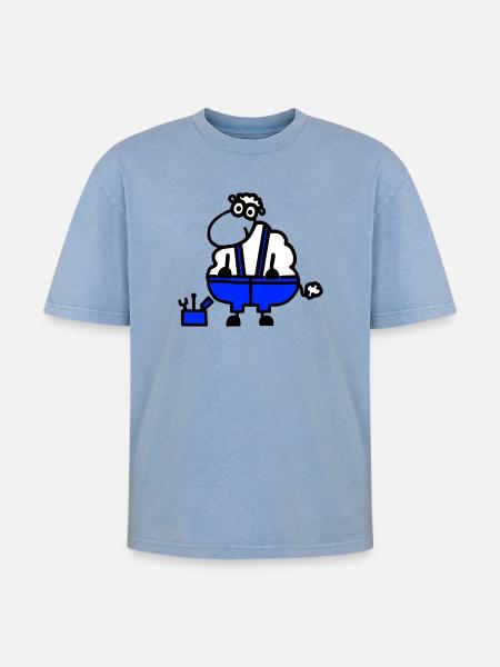 Craftsman's sheep, hero of labor - Oversized Unisex Premium Acid-Washed T-Shirt - acid washed blue
