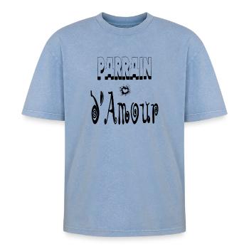 Parrain Amour Cœur - T-shirt Premium unisexe oversize acid-washed - bleu délavé acide - Devant - AI Model Female 172 dark (172cm) & AI Model Male 185 dark (185cm)