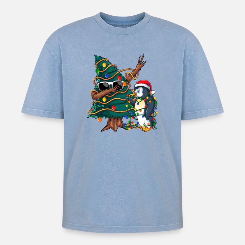 Dapping Tannenbaum -Dapping Weihnachtspullover - Oversized Unisex Premium Acid-Washed T-Shirt - Blau Acid Wash