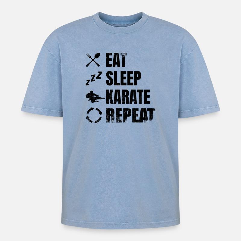 Karateka Routine - Oversized Unisex Premium Acid-Washed T-Shirt - Blau Acid Wash