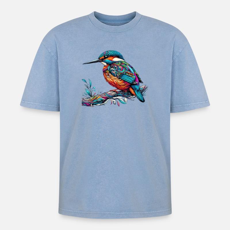 Eisvogel - Oversized Unisex Premium Acid-Washed T-Shirt - Blau Acid Wash