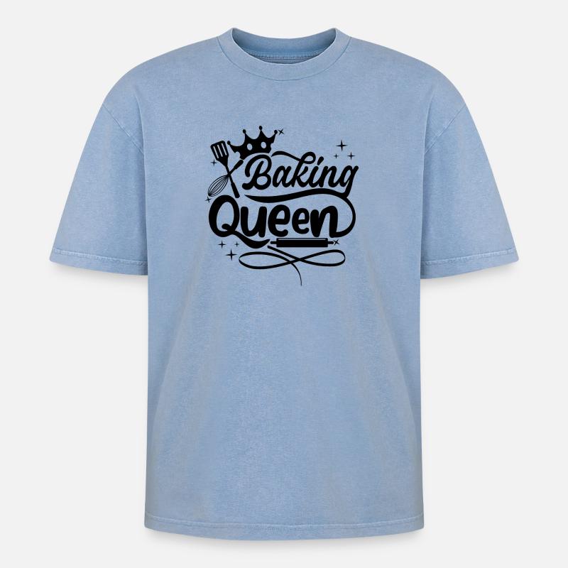 Baking Queen - Oversized Unisex Premium Acid-Washed T-Shirt - Blau Acid Wash
