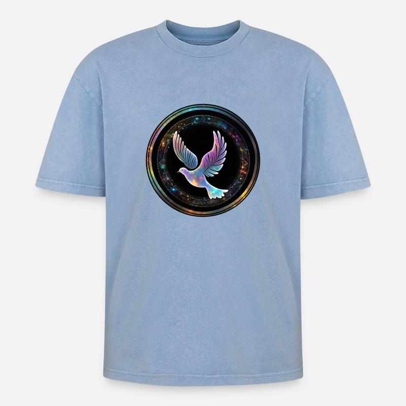 Galaxy Taube im Sternenring - Oversized Unisex Premium Acid-Washed T-Shirt - Blau Acid Wash