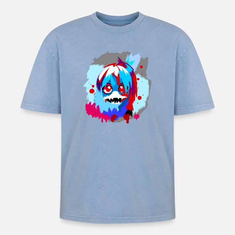 Gremlinface - Oversized Unisex Premium Acid-Washed T-Shirt - Blau Acid Wash