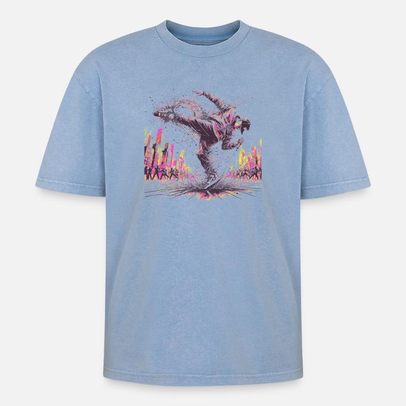 BREAKDANCE - Oversized Unisex Premium Acid-Washed T-Shirt - Blau Acid Wash