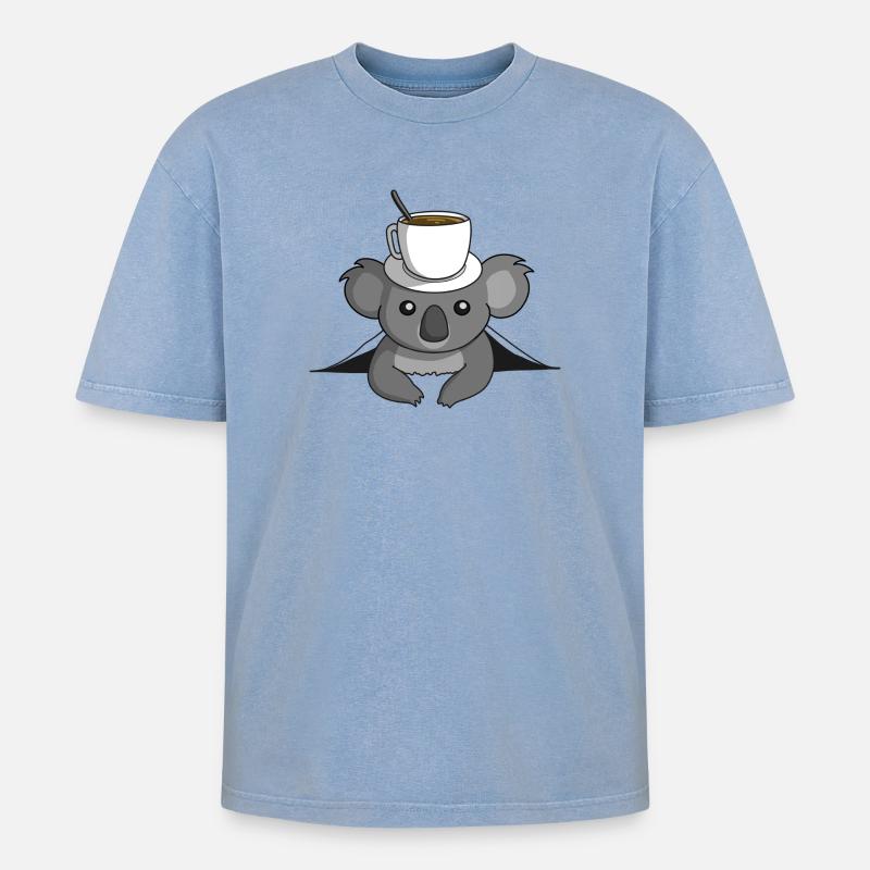 Kaffee Koala - Oversized Unisex Premium Acid-Washed T-Shirt - Blau Acid Wash
