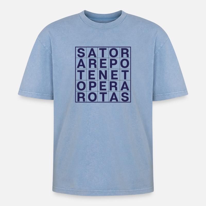 Sator-Rotas - Oversized Unisex Premium Acid-Washed T-Shirt - acid washed blue