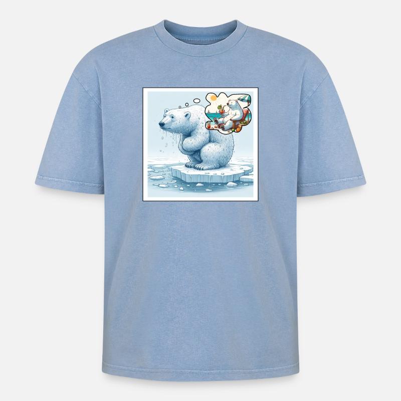 Eisbär - Oversized Unisex Premium Acid-Washed T-Shirt - Blau Acid Wash