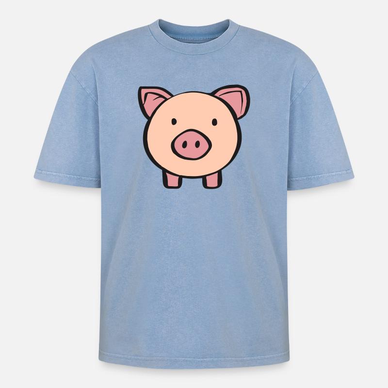 Piglet - Oversized Unisex Premium Acid-Washed T-Shirt - acid washed blue