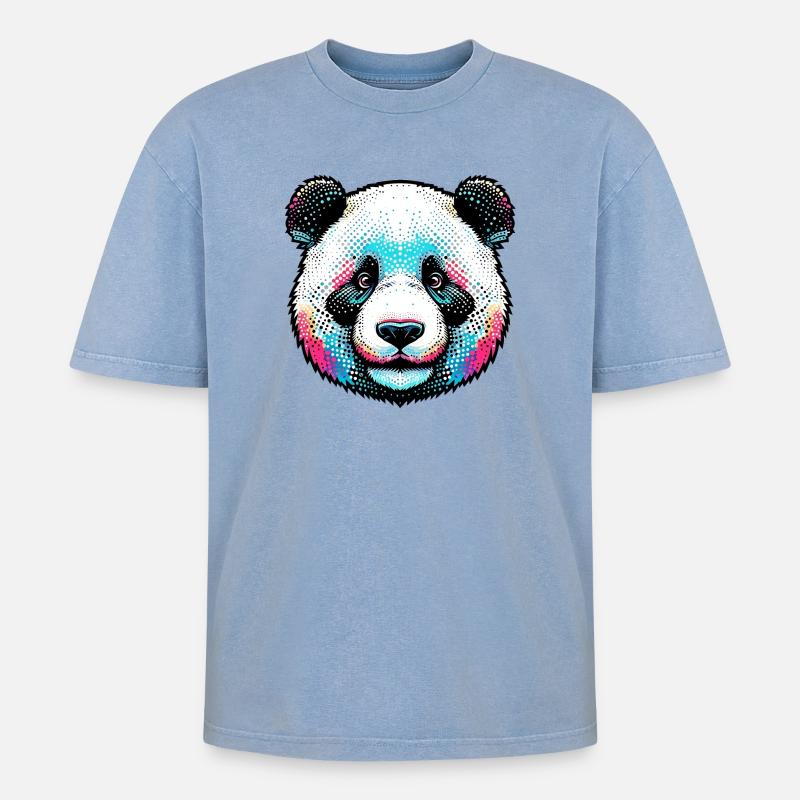 Panda - Oversized Unisex Premium Acid-Washed T-Shirt - Blau Acid Wash
