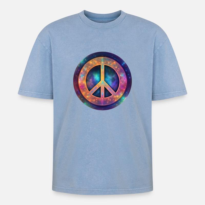 Kosmisches Friedenszeichen - Oversized Unisex Premium Acid-Washed T-Shirt - Blau Acid Wash