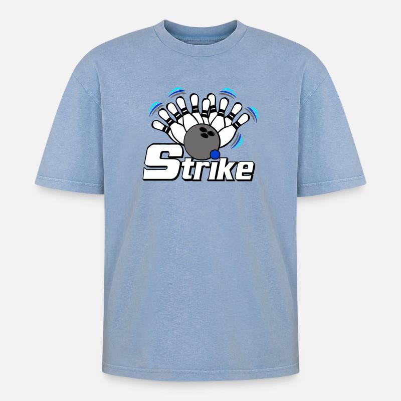 Strike Bowling - Oversized Unisex Premium Acid-Washed T-Shirt - acid washed blue