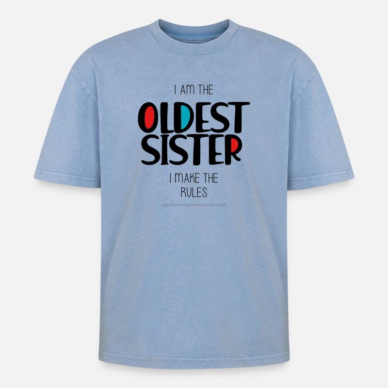 Älteste Schwester - Oversized Unisex Premium Acid-Washed T-Shirt - Blau Acid Wash
