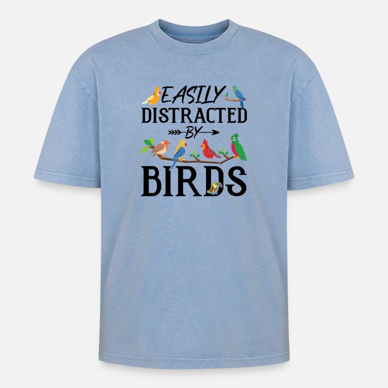 Facilement distrait par les oiseaux - T-shirt Premium unisexe oversize acid-washed - bleu délavé acide
