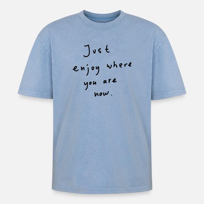 Genieß es einfach - Oversized Unisex Premium Acid-Washed T-Shirt - Blau Acid Wash