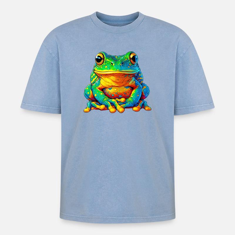 Frosch - Oversized Unisex Premium Acid-Washed T-Shirt - Blau Acid Wash