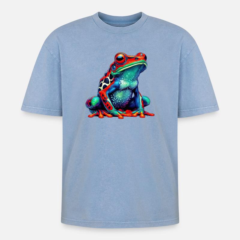 Frosch - Oversized Unisex Premium Acid-Washed T-Shirt - Blau Acid Wash