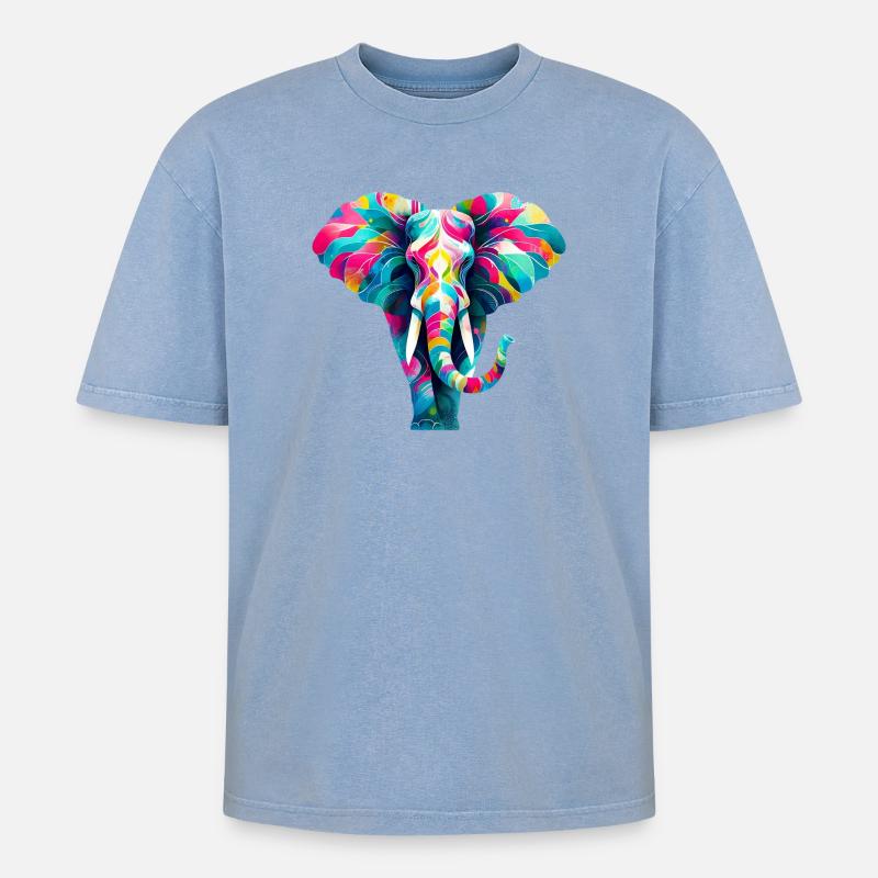Elefant - Oversized Unisex Premium Acid-Washed T-Shirt - Blau Acid Wash