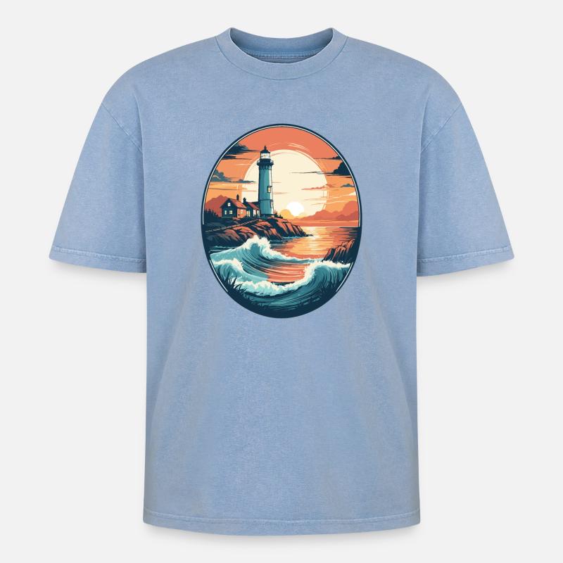 Phare côtier - T-shirt Premium unisexe oversize acid-washed - bleu délavé acide