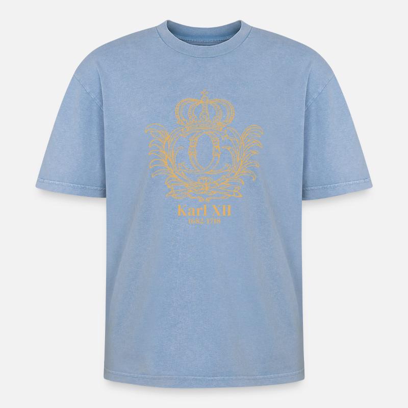 Karl XII. - Monogramm - Oversized Unisex Premium Acid-Washed T-Shirt - Blau Acid Wash