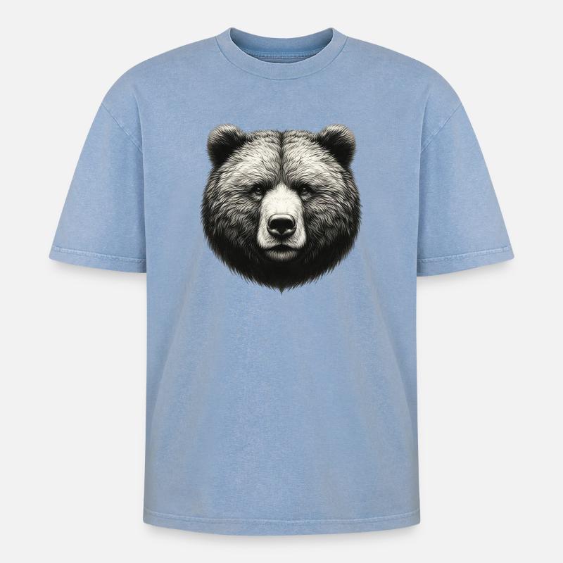 Bär - Oversized Unisex Premium Acid-Washed T-Shirt - Blau Acid Wash