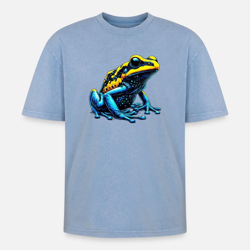 Frosch - Oversized Unisex Premium Acid-Washed T-Shirt - Blau Acid Wash