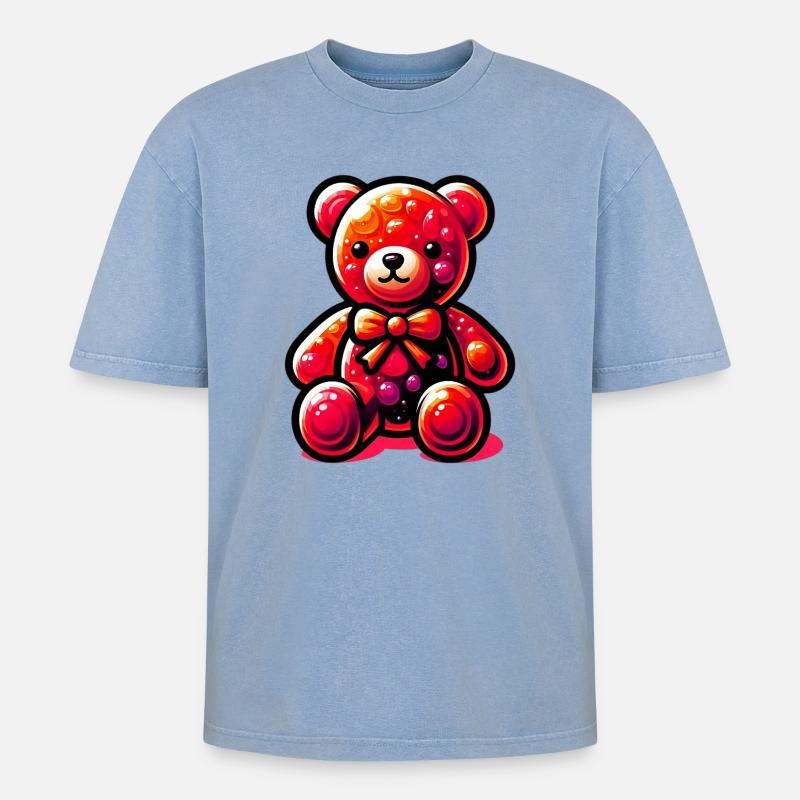 Bär - Oversized Unisex Premium Acid-Washed T-Shirt - Blau Acid Wash