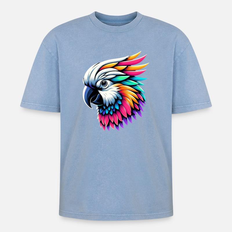 Kakadu-Papagei mit Kamm - Oversized Unisex Premium Acid-Washed T-Shirt - Blau Acid Wash