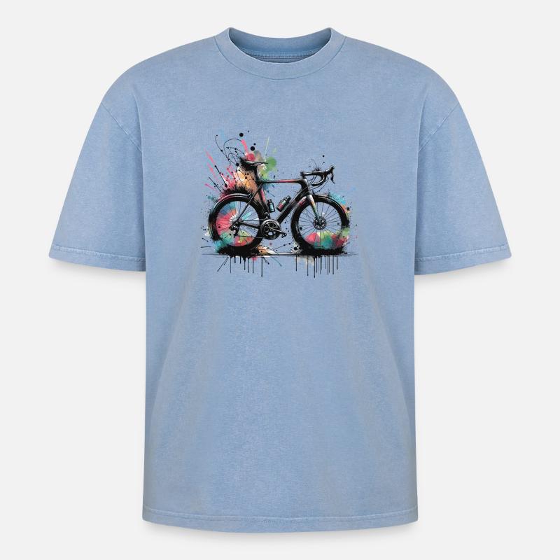 Fahrrad Sprayfarben Splash - Oversized Unisex Premium Acid-Washed T-Shirt - Blau Acid Wash