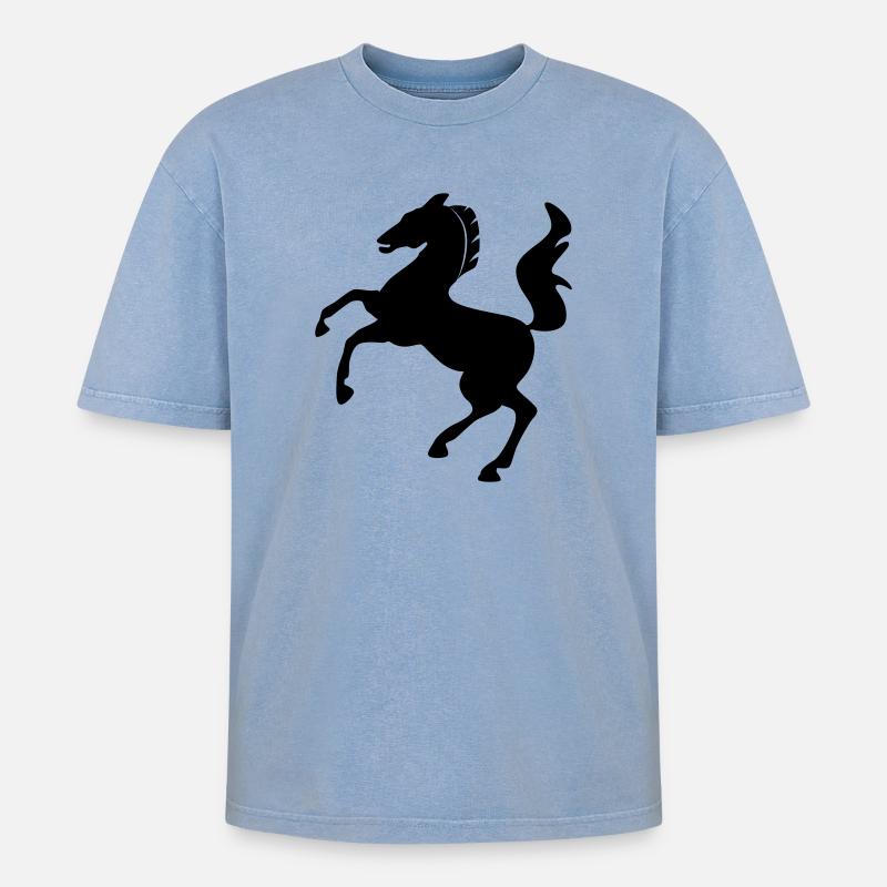 Pferd Symbol dynamisch springend - Oversized Unisex Premium Acid-Washed T-Shirt - Blau Acid Wash
