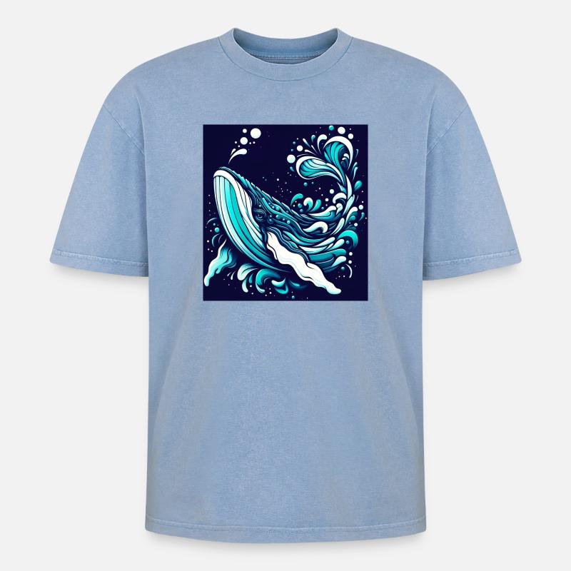 Wal - Oversized Unisex Premium Acid-Washed T-Shirt - Blau Acid Wash