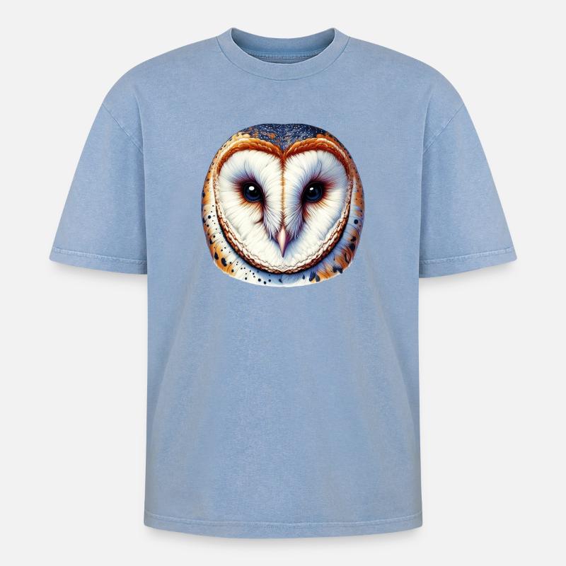 Schleiereule - Oversized Unisex Premium Acid-Washed T-Shirt - Blau Acid Wash