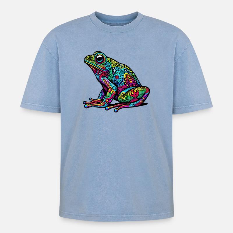 Frog - Oversized Unisex Premium Acid-Washed T-Shirt - acid washed blue