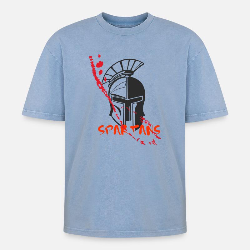 Helm Sparta und Blut 7 - Oversized Unisex Premium Acid-Washed T-Shirt - Blau Acid Wash