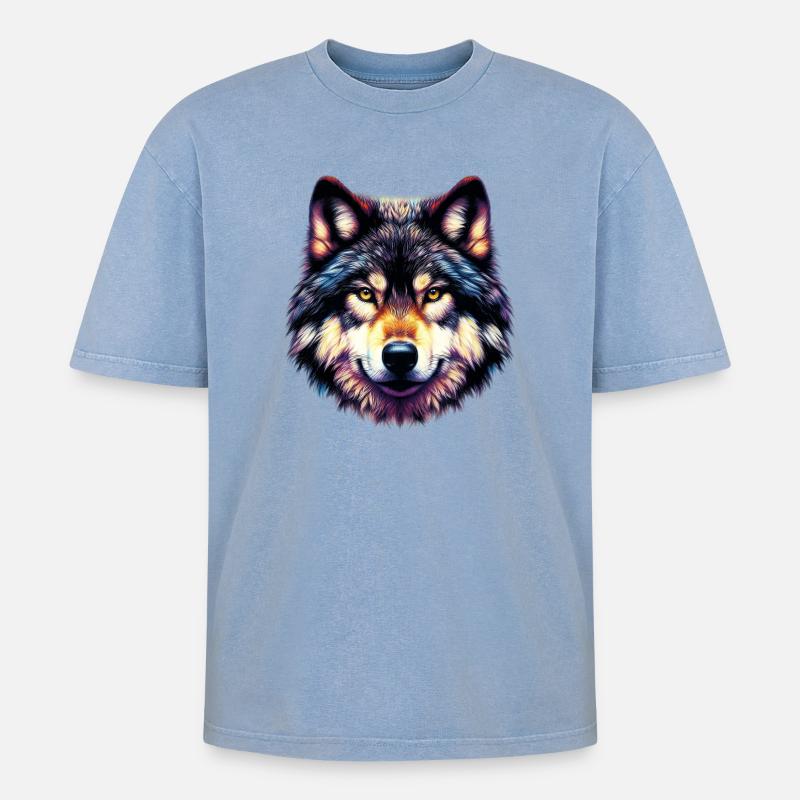 Wolf - Oversized Unisex Premium Acid-Washed T-Shirt - Blau Acid Wash