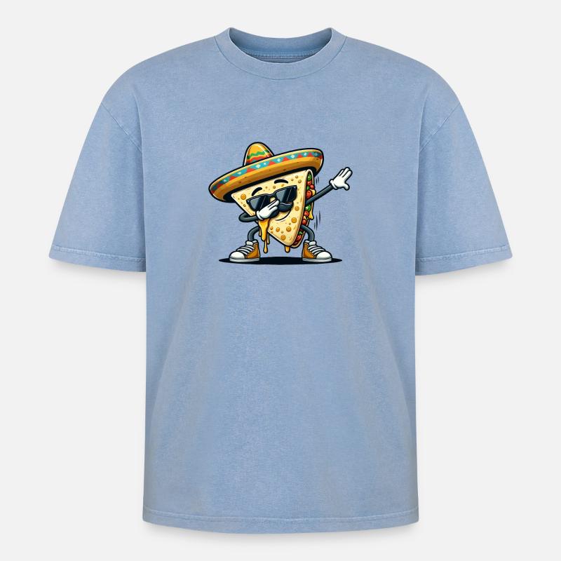 Quesadillas Essen Dabbing Mexiko - Oversized Unisex Premium Acid-Washed T-Shirt - Blau Acid Wash