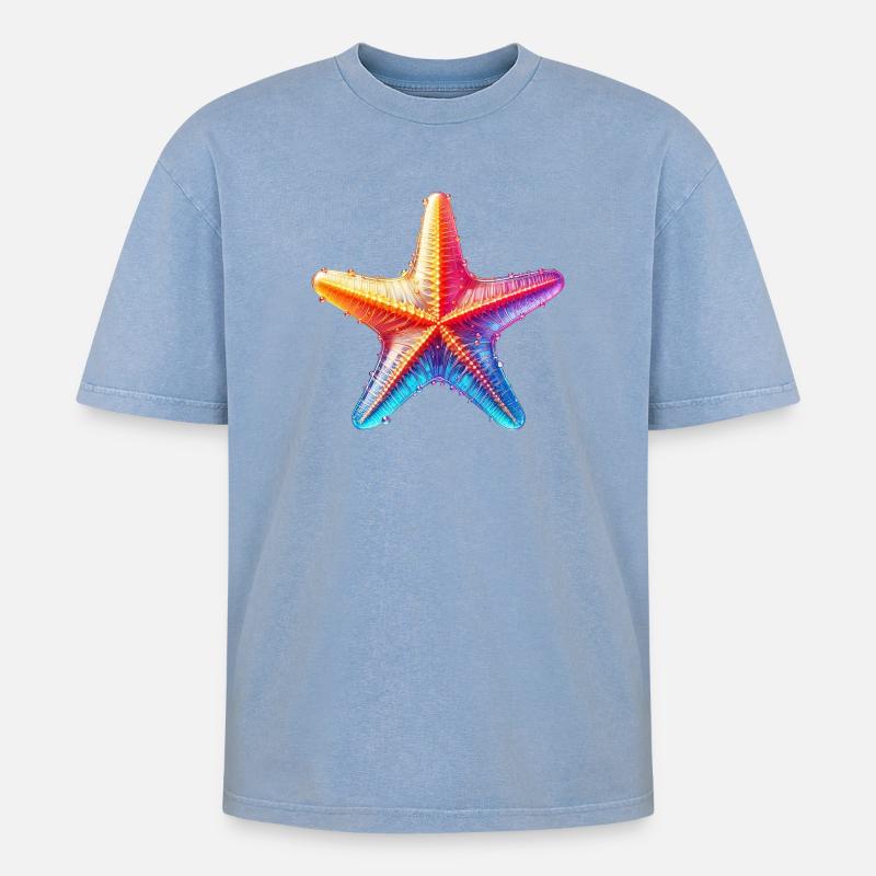 Seestern - Oversized Unisex Premium Acid-Washed T-Shirt - Blau Acid Wash
