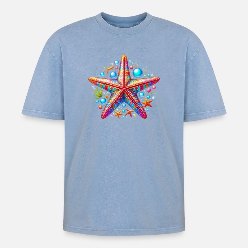 Starfish - Oversized Unisex Premium Acid-Washed T-Shirt - acid washed blue
