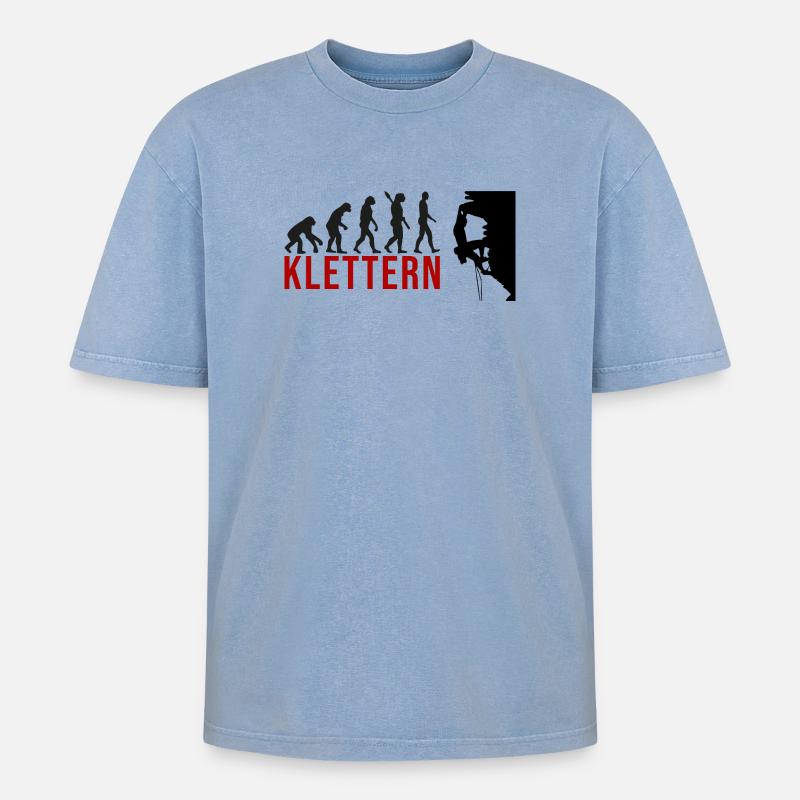 Ecolution Klettern - Oversized Unisex Premium Acid-Washed T-Shirt - Blau Acid Wash