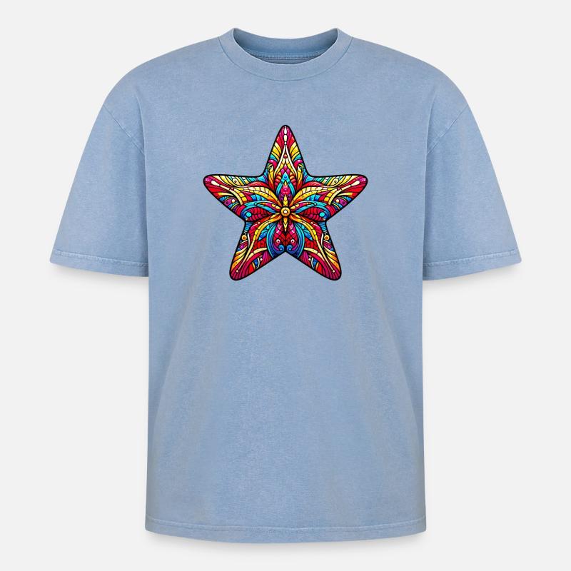 Seestern - Oversized Unisex Premium Acid-Washed T-Shirt - Blau Acid Wash