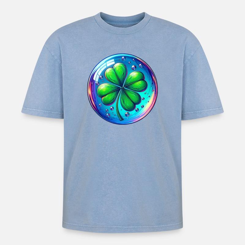 Four-leaf clover - Oversized Unisex Premium Acid-Washed T-Shirt - acid washed blue