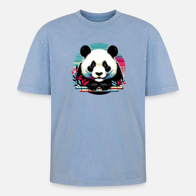 Panda - Oversized Unisex Premium Acid-Washed T-Shirt - Blau Acid Wash