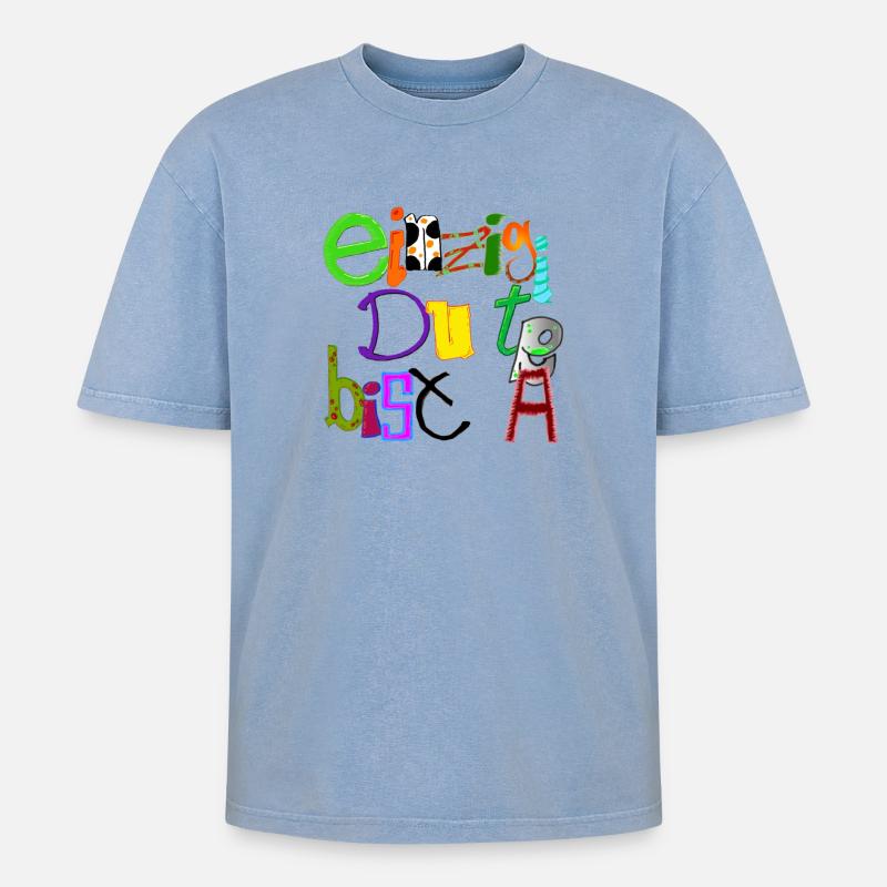 Einzigartig du bist - Oversized Unisex Premium Acid-Washed T-Shirt - Blau Acid Wash