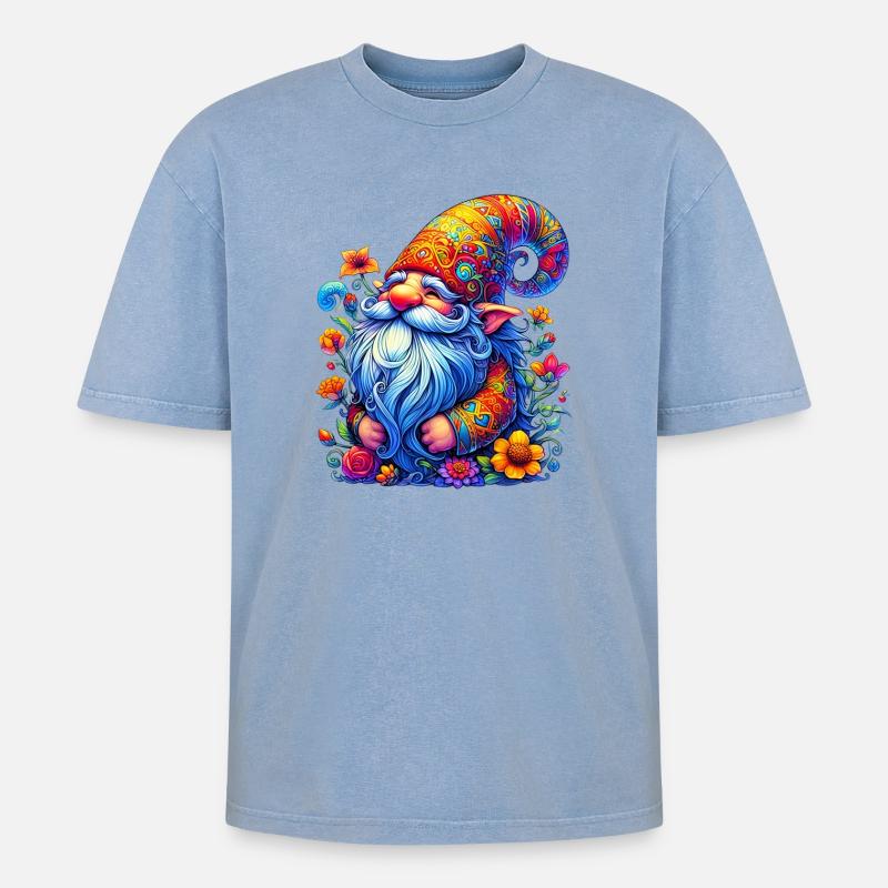Gnom-Goblin-Elf - Oversized Unisex Premium Acid-Washed T-Shirt - Blau Acid Wash
