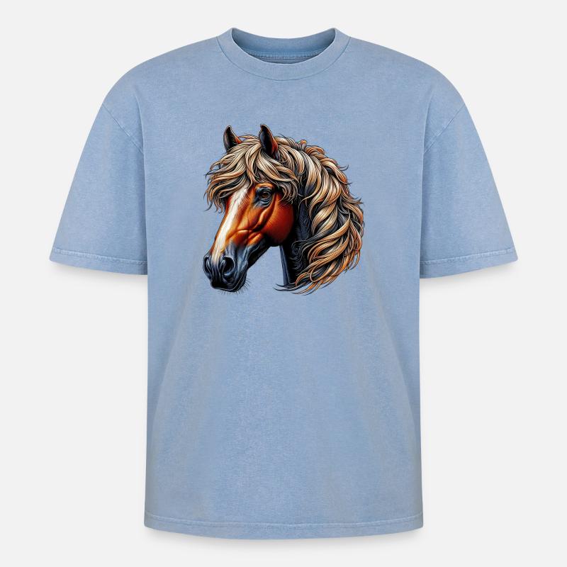 Cheval - T-shirt Premium unisexe oversize acid-washed - bleu délavé acide