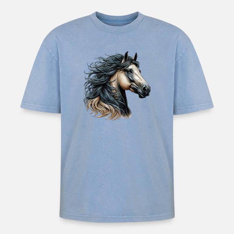 Cheval - T-shirt Premium unisexe oversize acid-washed - bleu délavé acide