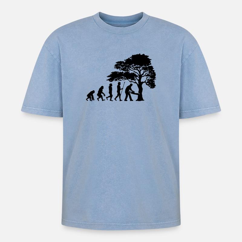 Holzfäller Baum Evolution Säge Sägespäne - Oversized Unisex Premium Acid-Washed T-Shirt - Blau Acid Wash