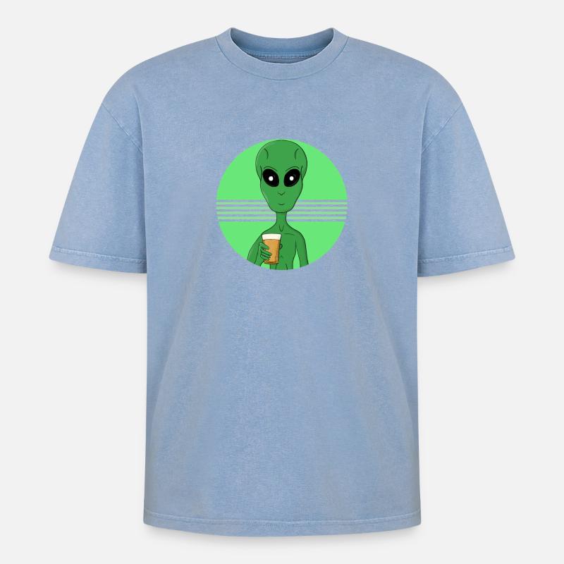 Ein Außerirdischer, der Spaß hat - Oversized Unisex Premium Acid-Washed T-Shirt - Blau Acid Wash