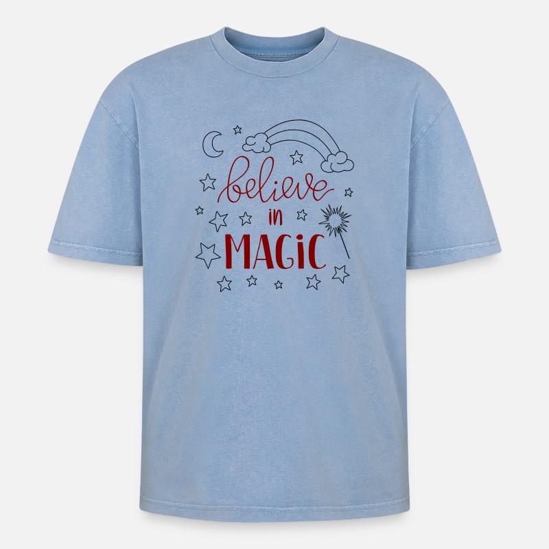 believe in Magic - Oversized Unisex Premium Acid-Washed T-Shirt - Blau Acid Wash