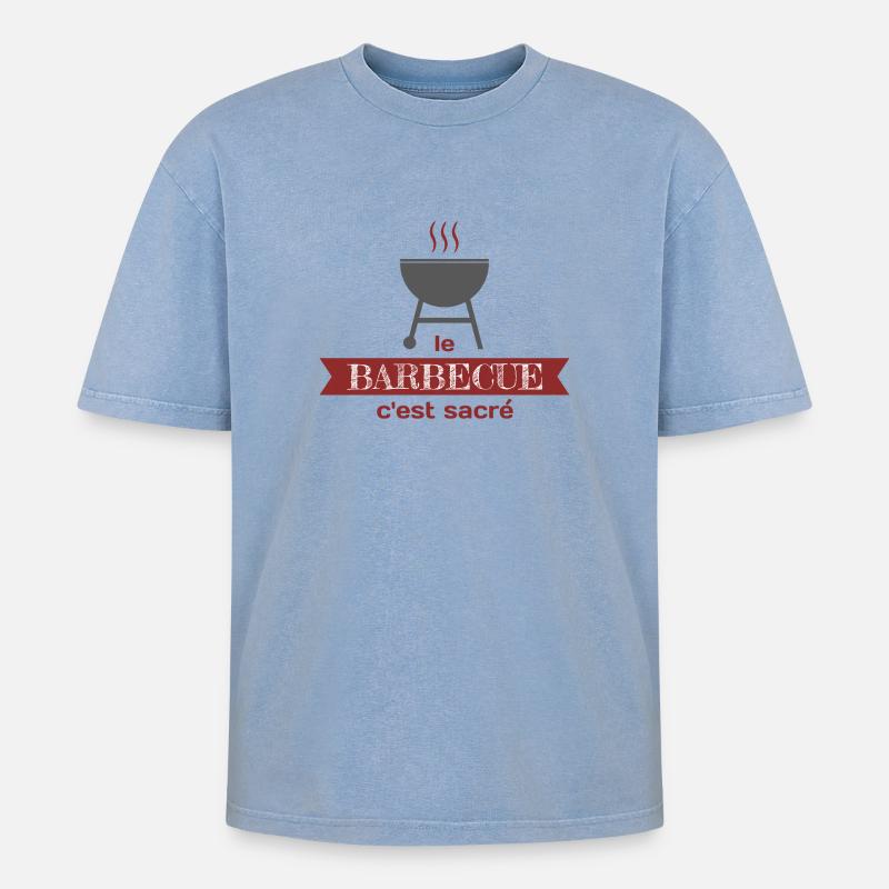 Le barbecue c'est sacré - T-shirt Premium unisexe oversize acid-washed - bleu délavé acide